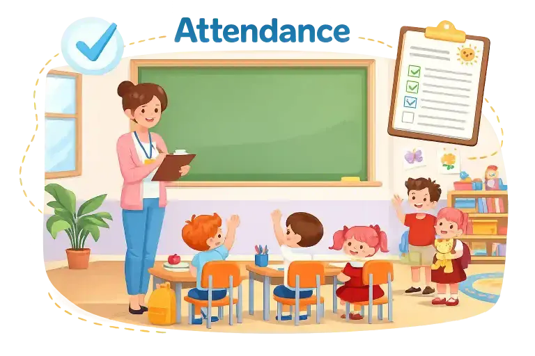 Clayox classroom attendance roster with check-in status.